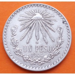 MEXICO 1 PESO 1944 GORRO FRIGIO KM.455 MONEDA DE PLATA MBC + MANCHITAS silver coin ESTADOS UNIDOS MEXICANOS R/3