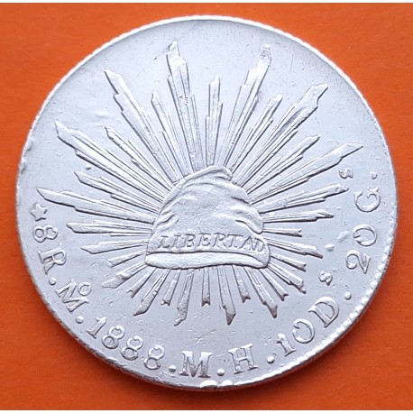 MEXICO 8 REALES 1888 MH. Mo. Ceca de MEXICO GORRO FRIGIO KM.377.13 MONEDA DE PLATA MBC República Mexicana R/1