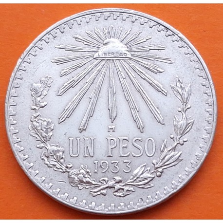 MEXICO 1 PESO 1933 GORRO FRIGIO KM.455 MONEDA DE PLATA MBC+ silver coin ESTADOS UNIDOS MEXICANOS R/2