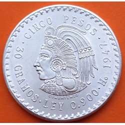 MEXICO 5 PESOS 1947 INDIO CUAUHTEMOC KM.465 MONEDA DE PLATA EBC- @ESCASA@ Mejico silver 0,87 ONZAS R/4