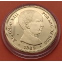 0,40 ONZAS x MEDALLA FNMT HISTORIA DE LA PESETA ESPAÑA 20 PESETAS 1889 ALFONSO XIII PLATA BAÑO DE ORO 13,50 gramos 925 milésimas