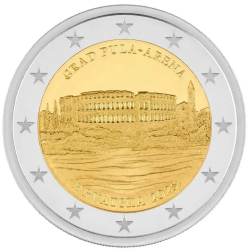 . 1 aaaaaaaaaacoin @RARA - 27/FEBRERO Envío@ CROACIA 2 EUROS 2025 GRAD PULA - ARENA Ciudad 2ª MONEDA BIMETALICA SC