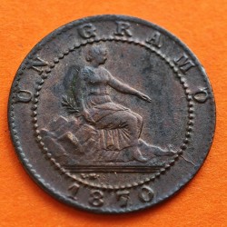 ESPAÑA Gobierno Provisional 1 CENTIMO 1870 OM DAMA y LEON KM.660 MONEDA DE BRONCE MBC++ Spain R/5