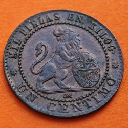 ESPAÑA Gobierno Provisional 1 CENTIMO 1870 OM DAMA y LEON KM.660 MONEDA DE BRONCE MBC++ Spain R/5