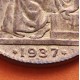 . @ORLA DE PUNTOS CUADRADA@ ESPAÑA 50 CENTIMOS 1937 * 3/-DAMA MONEDA DE COBRE EBC- República Española ERROR VARIANTE R/5