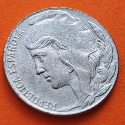 ESPAÑA 5 CENTIMOS 1937 DAMA BUSTO GRANDE KM.752 MONEDA DE HIERRO EBC+ República Española R/4