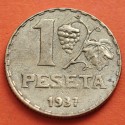 ESPAÑA 1 PESETA 1937 DAMA y RACIMO DE UVAS KM.755 MONEDA DE LATON MBC + Imperfecciones REPÚBLICA ESPAÑOLA R/1