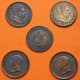 . 5 monedas x ESPAÑA 2 CENTIMOS 1870 + 1904+1905 + 1911+1912 LEON y REY SMV y PCV KM.661+722+732 MBC- COBRE R/5