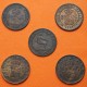 . 5 monedas x ESPAÑA 2 CENTIMOS 1870 + 1904+1905 + 1911+1912 LEON y REY SMV y PCV KM.661+722+732 MBC- COBRE R/5