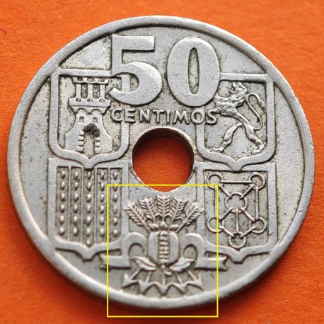 @FLECHAS INVERTIDAS@ ESPAÑA 50 CENTIMOS 1949 * 19 51 FRANCO ESTADO ESPAÑOL FRANCO MONEDA DE NICKEL MBC++ @RARA@ R/5