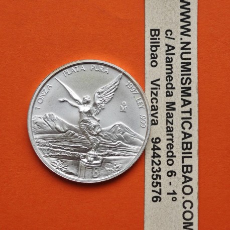 MEXICO 1 ONZA 1997 ANGEL LIBERTAD MONEDA DE PLATA PURA 999 SC Mejico silver OZ OUNCE @MUY RARA@