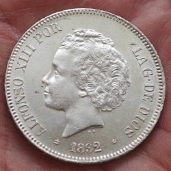 . @BELLÍSIMA@ ESPAÑA 5 PESETAS 1892 * 18 92 PGM REY ALFONSO XIII tipo "RIZOS" KM.700 MONEDA DE PLATA (DURO) Spain silver R/3