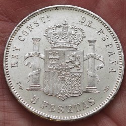 . @BELLÍSIMA@ ESPAÑA 5 PESETAS 1892 * 18 92 PGM REY ALFONSO XIII tipo "RIZOS" KM.700 MONEDA DE PLATA (DURO) Spain silver R/3
