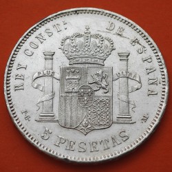 . @BELLÍSIMA@ ESPAÑA 5 PESETAS 1892 * 18 92 PGM REY ALFONSO XIII tipo "RIZOS" KM.700 MONEDA DE PLATA (DURO) Spain silver R/3