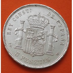 . @BELLÍSIMA@ ESPAÑA 5 PESETAS 1892 * 18 92 PGM REY ALFONSO XIII tipo "RIZOS" KM.700 MONEDA DE PLATA (DURO) Spain silver R/3