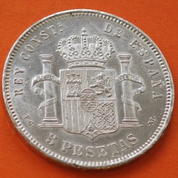 . @BELLÍSIMA@ ESPAÑA 5 PESETAS 1892 * 18 92 PGM REY ALFONSO XIII tipo "RIZOS" KM.700 MONEDA DE PLATA (DURO) Spain silver R/3