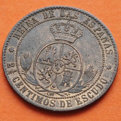 @PRECIOSA@ ESPAÑA REINA ISABEL II 2,50 CENTIMOS DE ESCUDO 1868 OM Ceca de BARCELONA KM.634.1 MONEDA DE COBRE EBC Spain R/3