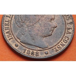 @PRECIOSA@ ESPAÑA REINA ISABEL II 2,50 CENTIMOS DE ESCUDO 1868 OM Ceca de BARCELONA KM.634.1 MONEDA DE COBRE EBC Spain R/3