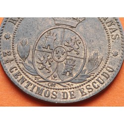@PRECIOSA@ ESPAÑA REINA ISABEL II 2,50 CENTIMOS DE ESCUDO 1868 OM Ceca de BARCELONA KM.634.1 MONEDA DE COBRE EBC Spain R/3