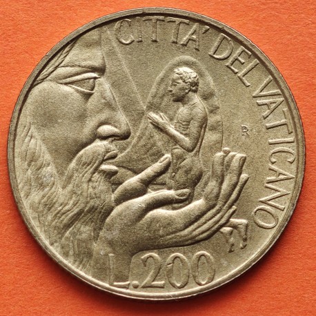 VATICANO 200 LIRAS 1988 DIOS y ADÁN - PAPA JUAN PABLO II NIÑO KM.210 MONEDA DE LATON EBC/SC- Vatican 200 Lire