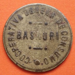 BASAURI 1 KILO DE PAN 1937 1938 FICHA DE COOPERATIVA OBRERA DE CONSUMO MONEDA DE LATON VIZCAYA EUSKADI GUERRA CIVIL