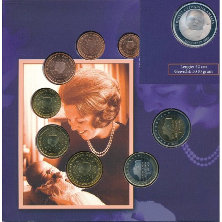 @INCLUYE MEDALLA de PLATA NACIMIENTO PRINCESA AMALIA@ HOLANDA CARTERA OFICIAL EUROS 2003 SET KMS