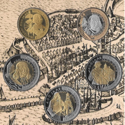 @5 MONEDAS "PRUEBA"@ HOLANDA CARTERA OFICIAL 2007 BU SET 1/2 RUYTER + 2 RUYTER + 3x 2 RUYTER EXPLORADOR MARINO