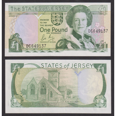 JERSEY 1 LIBRA 1989 REINA ISABEL y ST. HELIER PARISH CHURCH Pick 15 BILLETE SC The States of Jersey 1 Pound UNC BANKNOTE