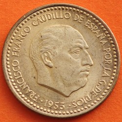 @MUY RARA NUEVA@ ESPAÑA 1 PESETA 1953 * 19 54 FRANCISCO FRANCO KM.775 MONEDA DE LATON SC Alguna Imperfección