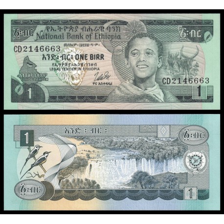 ETIOPIA 1 BIRR 1976 CASCADAS EN RIO y NIÑO NATIVO Firma 2 Pick 30B BILLETE SC Ethiopia UNC BANKNOTE