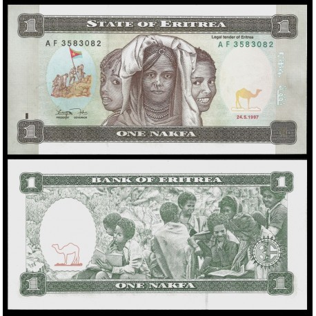 ERITREA 1 NAFKA 1997 GRUPO DE NIÑAS NATIVAS y TREN SOBRE EL RIO Pick 1 BILLETE SC UNC BANKNOTE