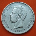 ESPAÑA 5 PESETAS 1871 * 18 75 DEM REY AMADEO I DE SABOYA y ESCUDO KM.666 MONEDA DE PLATA (DURO) Spain silver R/2