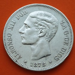 ESPAÑA 5 PESETAS 1878 * 18 78 DEM REY ALFONSO XII KM.676 MONEDA DE PLATA (DURO) Spain silver R/1