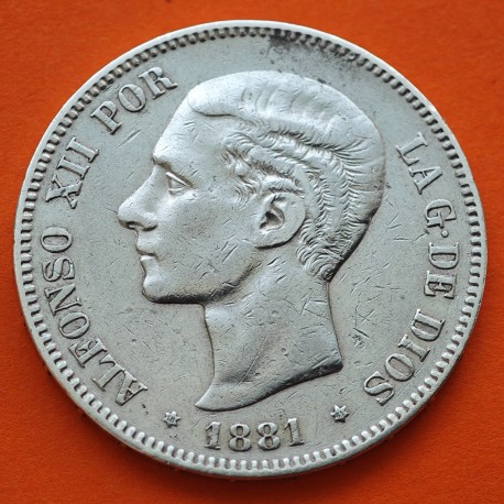 ESPAÑA 5 PESETAS 1881 * 18 81 MSM REY ALFONSO XII KM.676 MONEDA DE PLATA (DURO) @RARA@ Spain silver R/2