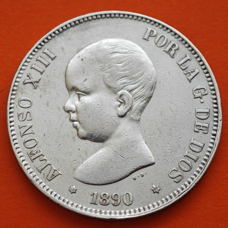 ESPAÑA 5 PESETAS 1890 * 18 90 MPM REY ALFONSO XIII MONEDA DE PLATA (DURO) KM.689 Spain silver coin R/5