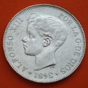 ESPAÑA 5 PESETAS 1898 * 18 -- SGV REY ALFONSO XIII KM.707 MONEDA DE PLATA (DURO) Spain silver R/4