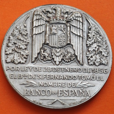@RARA@ ESPAÑA 1956 1856 MEDALLA CENTENARIO DEL BANCO DE ESPAÑA PLATA ESTUCHE 75 gramos 50 mm