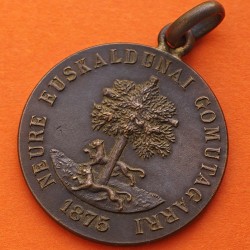 . @MUY RARA@ ESPAÑA 1875 MEDALLA CARLISTA JURAMENTO DE DON CARLOS VII NEURE EuSKALDUNAI GOMUTAGARRI BRONCE