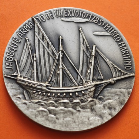@RARA@ ESPAÑA 1973 SALÓN NAÚTICO DE BARCELONA - BARCO VELERO MEDALLA DE PLATA 58 gramos 50 mm