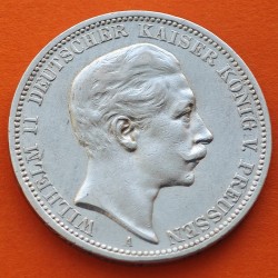 . @PRECIOSA@ Reino de PRUSIA - ALEMANIA 3 MARCOS 1908 A WILHELM II DREI MARK KM.527 MONEDA DE PLATA Germany 3 Marks