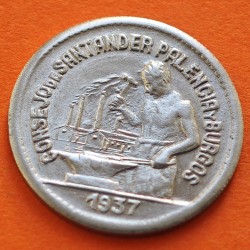 . 1 Moneda @LUJO@ x SANTANDER PALENCIA y BURGOS 50 CENTIMOS 1937 TRABAJADOR NICKEL España GUERRA CIVIL Ref/5