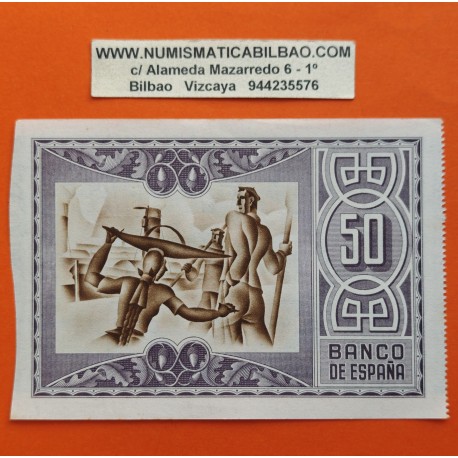 . @LUJO@ BILBAO 50 PESETAS 1937 BANCO DE VIZCAYA Sin Serie 217117 Pick S.564 BILLETE SIN CIRCULAR Euskadi Guerra Civil