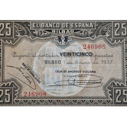 . @LUJO@ BILBAO 25 PESETAS 1937 CAJA DE AHORROS VIZCAINA Sin Serie 246908 Pick S.563 BILLETE SIN CIRCULAR Euskadi