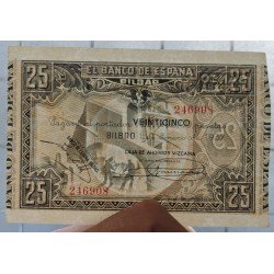 . @LUJO@ BILBAO 25 PESETAS 1937 CAJA DE AHORROS VIZCAINA Sin Serie 246908 Pick S.563 BILLETE SIN CIRCULAR Euskadi