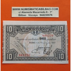 . @LUJO - RARA ANTEFIRMA@ BILBAO 10 PESETAS 1937 BANCO CENTRAL Sin Serie 841270 Pick S.560 BILLETE SC Guerra Civil Euskadi