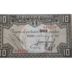 . @LUJO - RARA ANTEFIRMA@ BILBAO 10 PESETAS 1937 BANCO CENTRAL Sin Serie 841270 Pick S.560 BILLETE SC Guerra Civil Euskadi