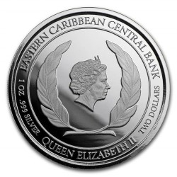 SAINT KITTS & NEVIS 2 DOLARES 2018 PELICANO y VELEROS MONEDA DE PLATA silver ONZA OZ OUNCE Christopher