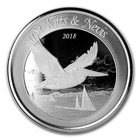 SAINT KITTS & NEVIS 2 DOLARES 2018 PELICANO y VELEROS MONEDA DE PLATA silver ONZA OZ OUNCE Christopher