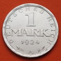 ALEMANIA 1 MARCO 1924 A ÁGUILA - República del WEIMAR KM.42 MONEDA DE PLATA MBC+ Germany 1 Mark