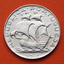 @ESCASA@ PORTUGAL 2,50 ESCUDOS 1947 CARABELA KM.580 MONEDA DE PLATA EBC- República Portuguesa silver
